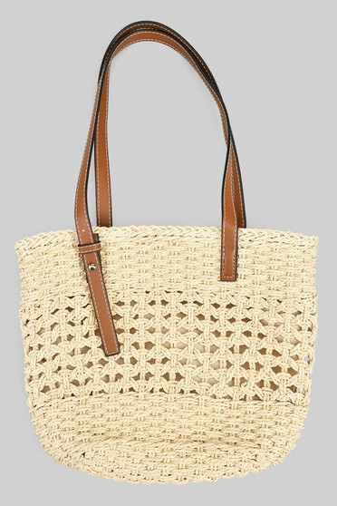Raffia Paper Woven Bag With Zipper And Inside Pouch
