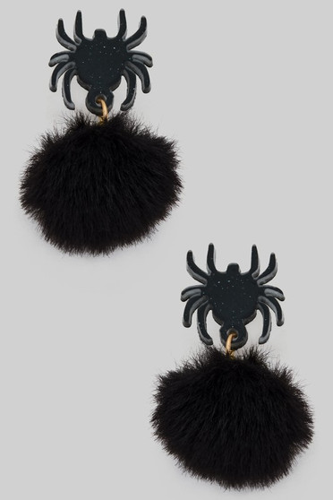 Acrylic Spider And Pom Drop Earrings