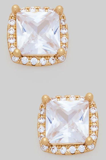 Essential Square Cz Studs With Pave Border