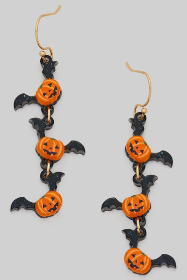 Acrylic Three Drop Halloween Bat Drop Earrings