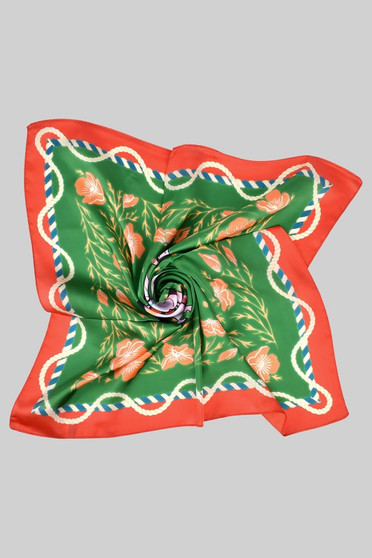 Floral Rope Pattern Silky Square Scarf