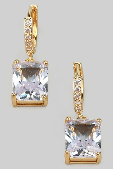 Cz Pave Mini Hoops With Rectangle Cz