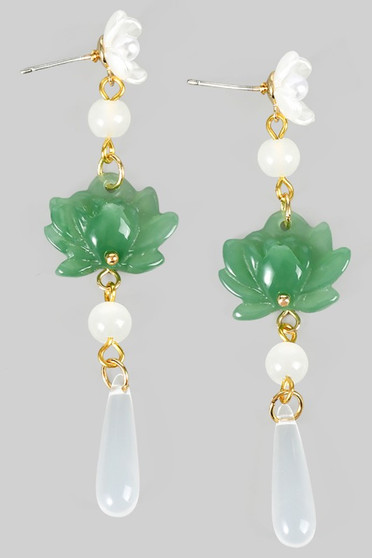 Flower And Stone Beaded Drop Earrings