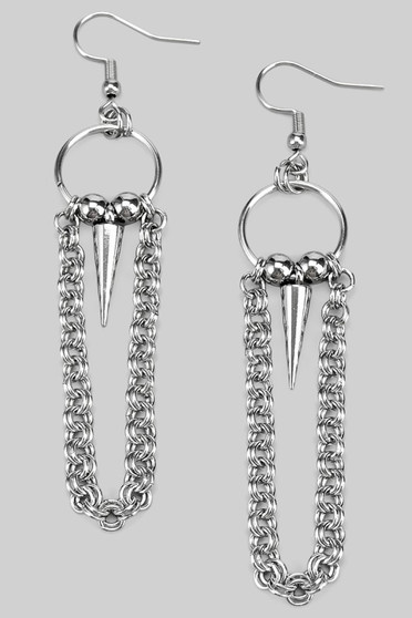 Stainless Steel Spike And O Chain Drop Earrings