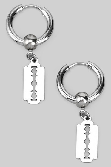 Stainless Steel Razor Charm Hoops