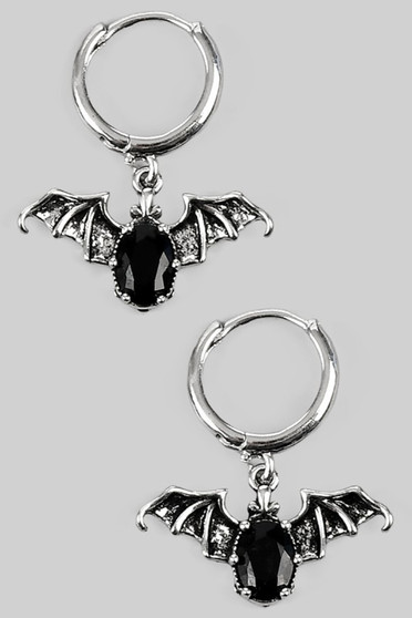 Stone Bat Charm Goth Hoops