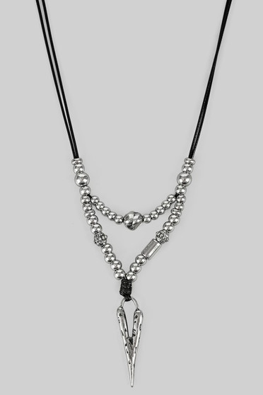 Bead And Spike Pendant Long Cord Necklace