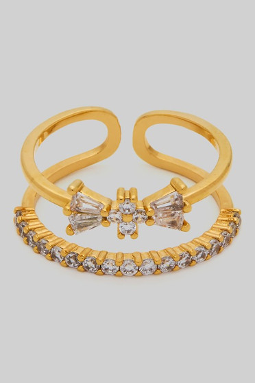 Split Stack Ring With Pave And Cz Bow