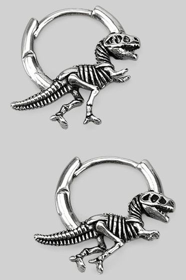 Stainless Steel Small Hoops With Tyrannosaurus Bones