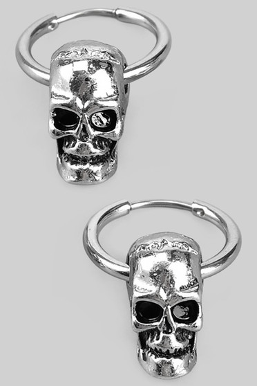 Gothic Skull Charm Hoop Earrings