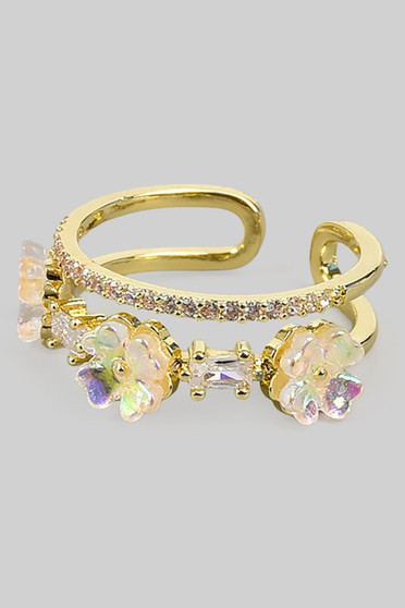 Ab Flower And Cz Pave Stack Ring