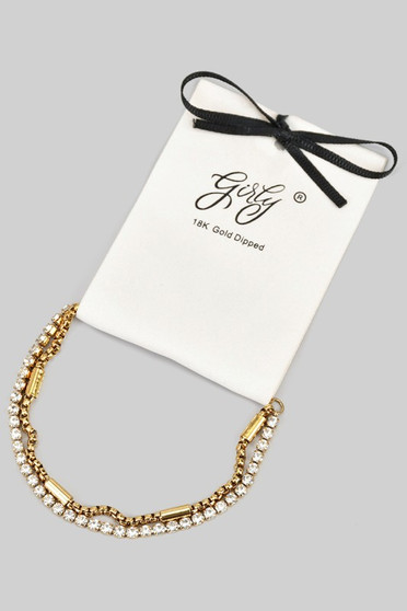 Stainless Steel Layered Cz And Chain Bracelet
