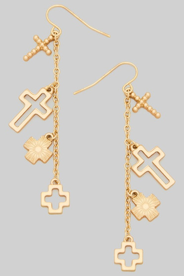 Cross Charm Drop Earrings