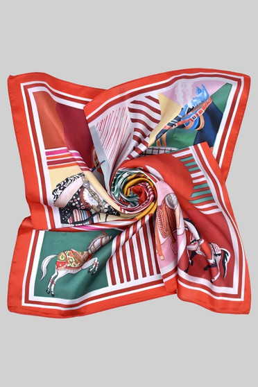 Striped Horse Print Silky Square Scarf