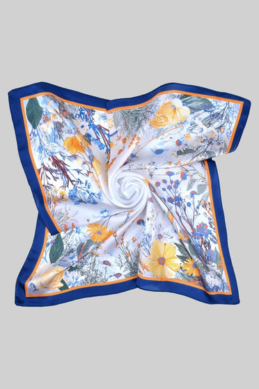 Colorful Daisy And Rose Print Silky Square Scarf