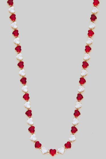 Cz Red Heart Tennis Necklace