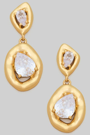 Brass Organic Bezel Cz Drop Earrings