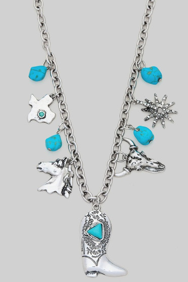 Western Boot Charm Tq Stone Necklace