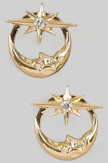 Moon And Cz Star Post Earrings