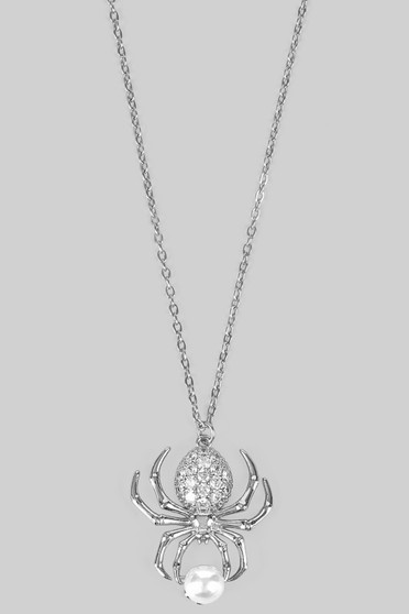 Cz And Pearl Spider Pendant Necklace