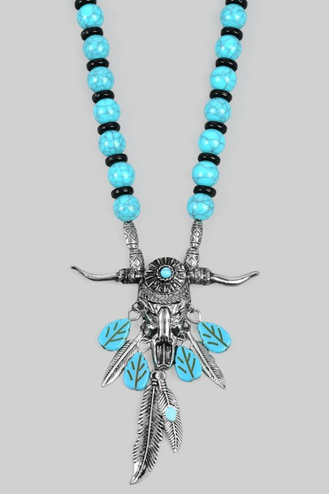 Bull Skull Turquoise Stone Bead Necklace