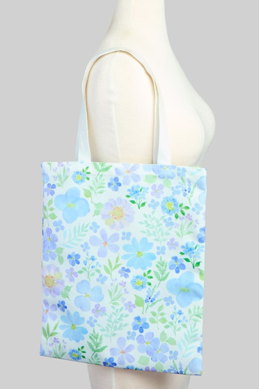 Blue Purple Floral Canvas Tote Bag