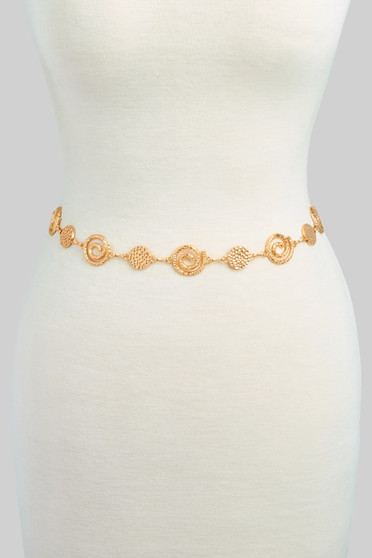 Hammered Spiral And Coin Link Chain Belt
