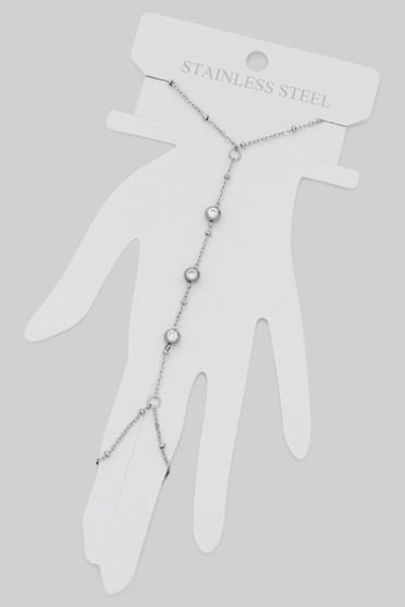 Stainless Steel Hand Chain W Ring Cz Charms