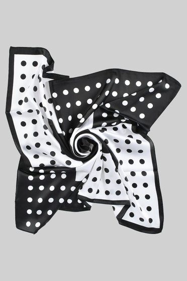 Two Tone Black And White Polka Dot Silky Square Scarf