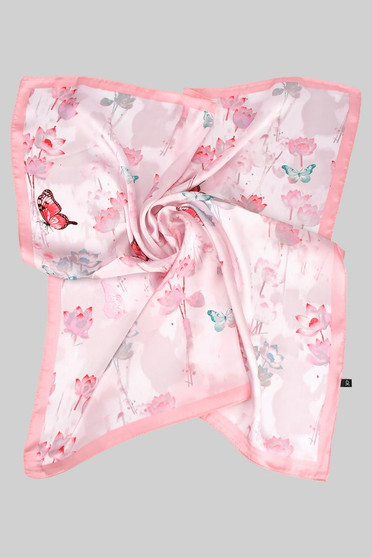 Lovely Butterfly And Flower Print Silky Square Scarf