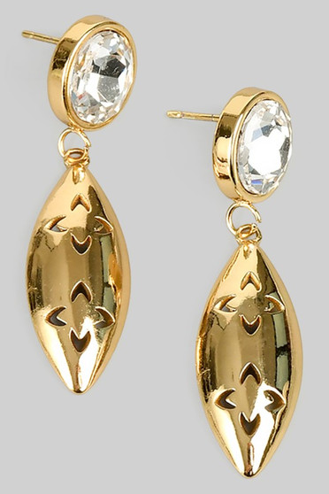 Oval Cz Post With Cut Out Detail Drop Earrings