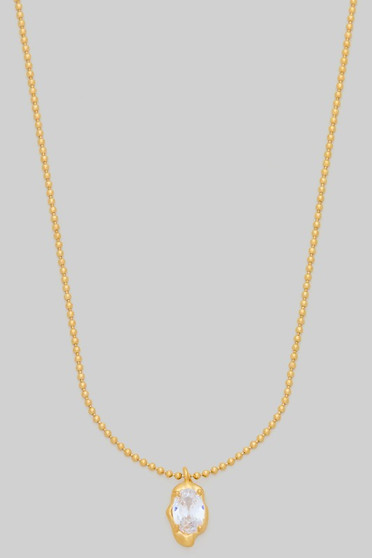 Organic Oval Cz Pendant Necklace W Bead Chain