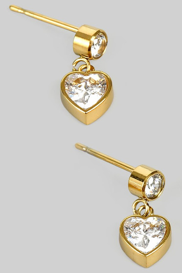 Dainty Cz Heart Drop Earrings