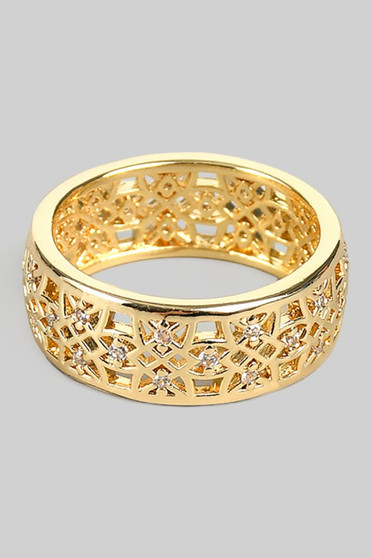 Intricate Cutout Ring With Cz Accents