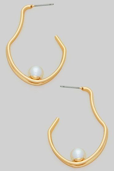 Doubule Wire Open Hoops With Pearl