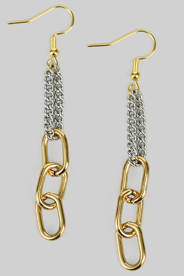 Two Tone Chain Link Drop Earrings