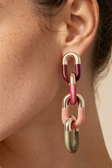 Multi Colored Large Chain Link Drop Earrings