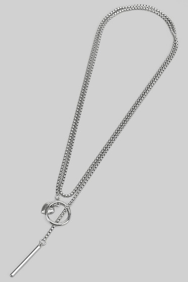 Long Layerable Chain Necklace W Bar And Heart Pendant