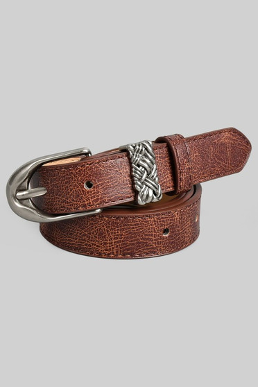 Norse Buckle Cracked Faux Leather Belt