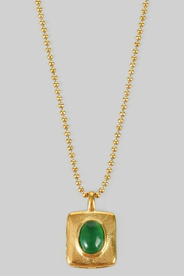 Stainless Steel Bead Chain Necklace With Stone Pendant