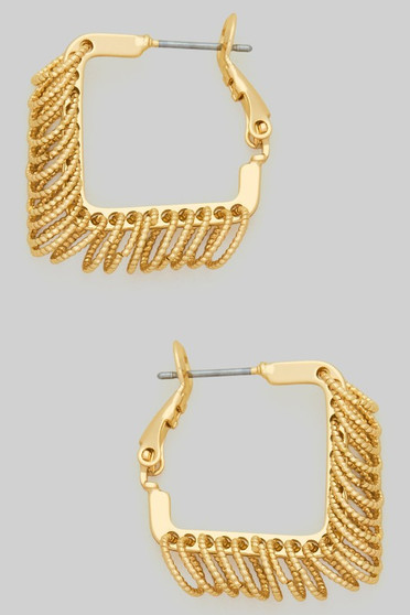 Textured Circle Dangle Square Hoops