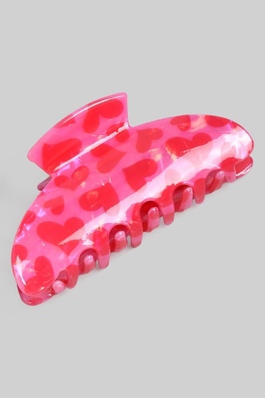 Fuchsia Heart Print Marbled Acrylic Hair Clip