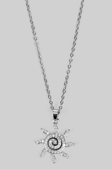 Cz Pave Spiral Sun Pendant Necklace