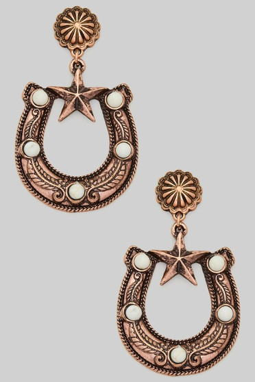 Studded Western Horseshoe Drop Earrings