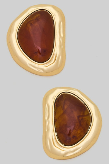 18K Gold Dipped Marble Bead Post Earrings