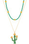 Cactus Pendant Beaded Layered Necklace