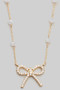 Cz Pave Bow Pendant Necklace With Glass Beads