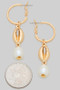 Dangle Pearl And Sea Shell Charm Hoop Earrings