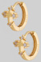 Brass Cz Cross Charm Huggie Earrings