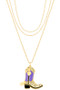 Rhinestone Western Boot Pendant Layered Necklace